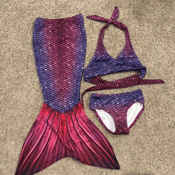 Sun Tails Purple and Pink Mermaid Tail Swimsuit Set - Picture 4 of 5